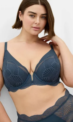 Lia Contour Plunge Lace Bra - charcoal blue