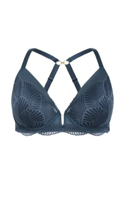 Lia Contour Plunge Lace Bra - charcoal blue