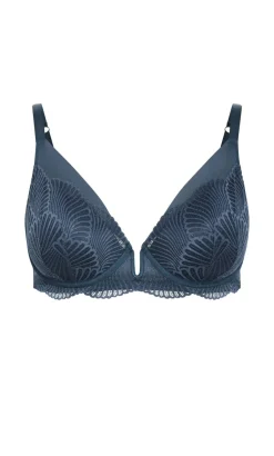 Lia Contour Plunge Lace Bra - charcoal blue