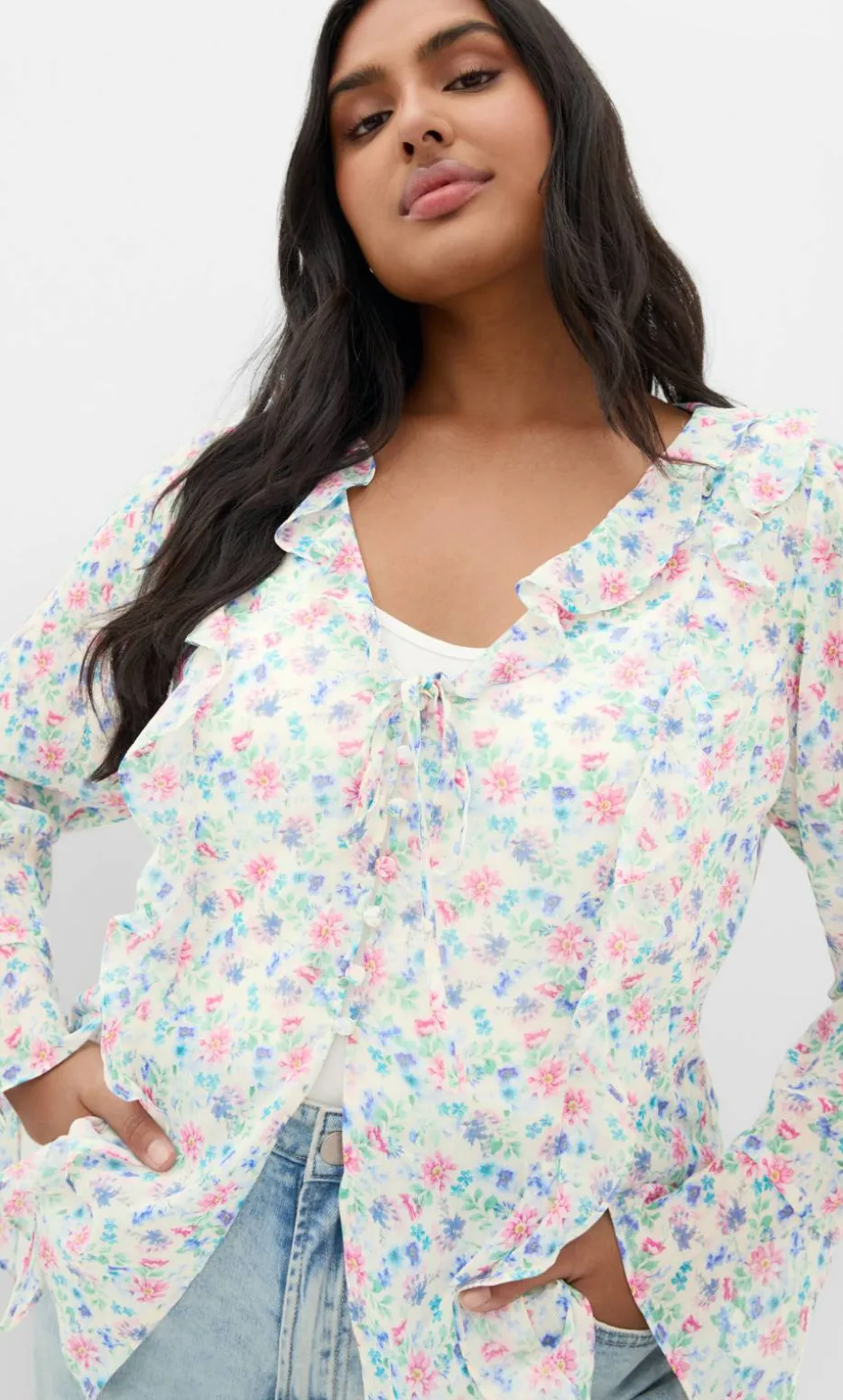 Lidia Ruffle Print Top - cream
