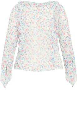 Lidia Ruffle Print Top - cream