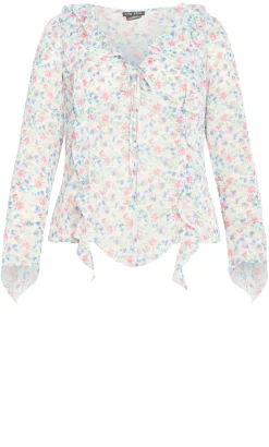 Lidia Ruffle Print Top - cream