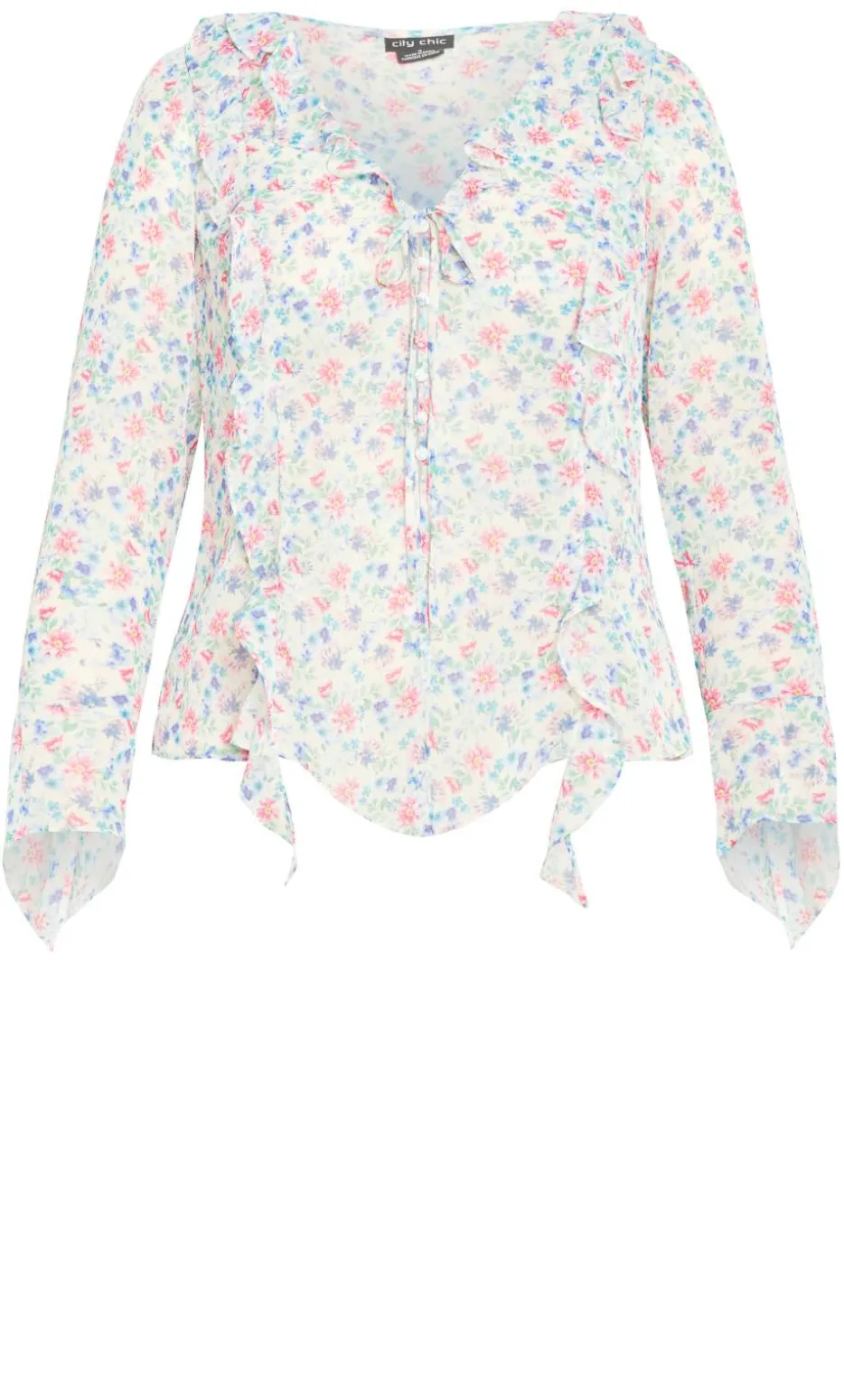 Lidia Ruffle Print Top - cream