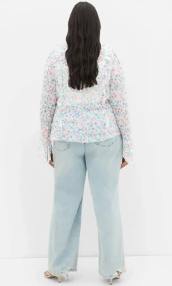 Lidia Ruffle Print Top - cream
