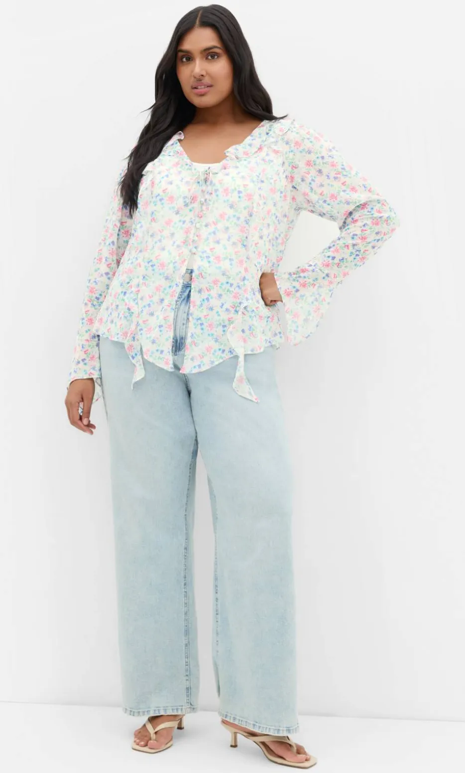 Lidia Ruffle Print Top - cream