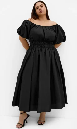 Lillian Cotton Midi Dress - black