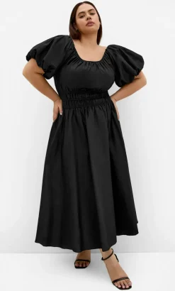 Lillian Cotton Midi Dress - black