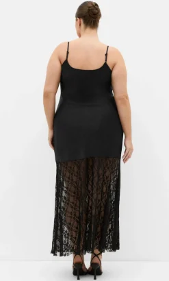 Lilly Slip Lace Hem Maxi Dress - black
