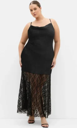 Lilly Slip Lace Hem Maxi Dress - black