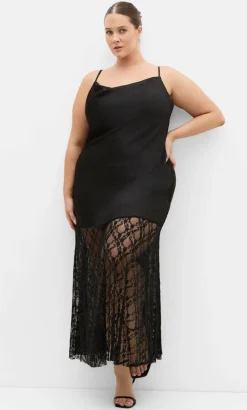 Lilly Slip Lace Hem Maxi Dress - black