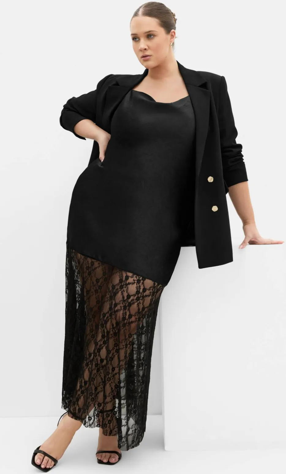 Lilly Slip Lace Hem Maxi Dress - black