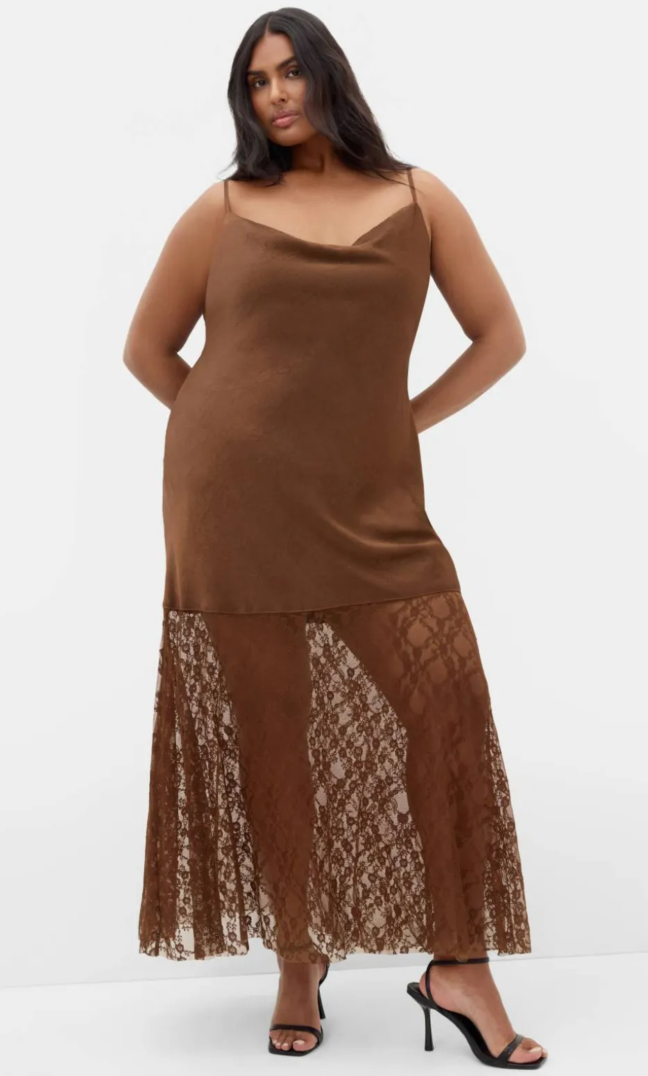 Lilly Slip Lace Hem Maxi Dress - toffee