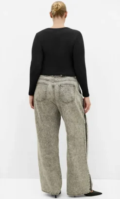 Lily Button Through Rib Top - black