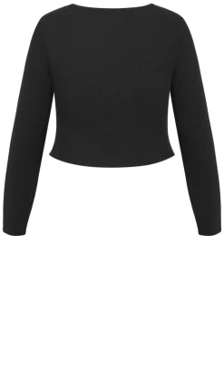 Lily Button Through Rib Top - black