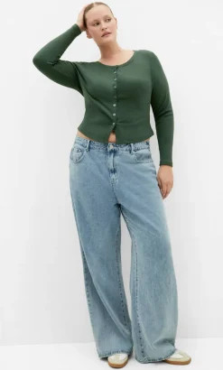 Lily Button Through Rib Top - forest