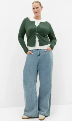 Lily Button Through Rib Top - forest