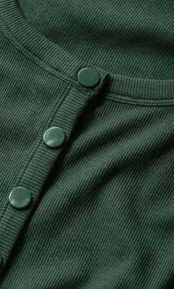 Lily Button Through Rib Top - forest