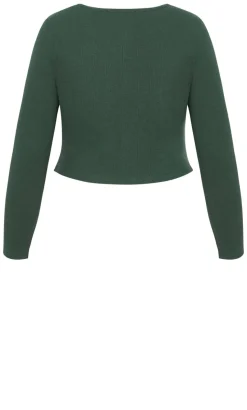 Lily Button Through Rib Top - forest