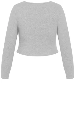 Lily Button Through Rib Top - grey marle
