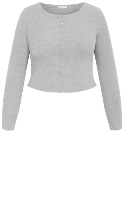 Lily Button Through Rib Top - grey marle