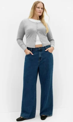 Lily Button Through Rib Top - grey marle