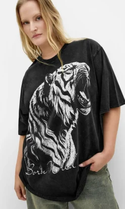 Liv Born Wild Oversized Cotton Tee - black