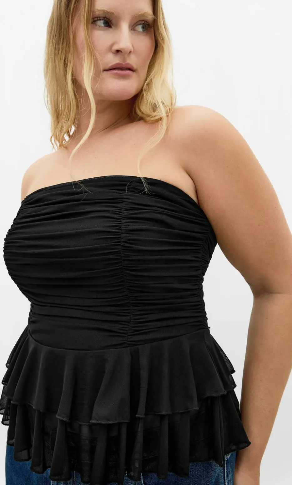 Livia Ruched Mesh Bustier - black