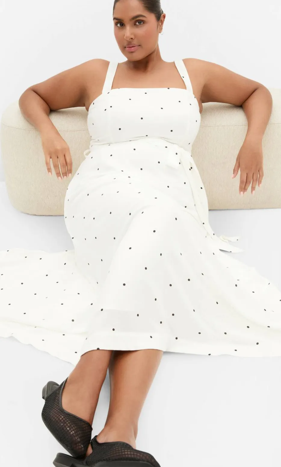 Lola Spot A-Line Maxi Dress - ivory