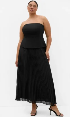 Loretta Strapless Pleat Maxi Dress - black