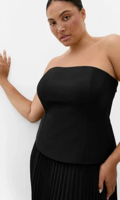 Loretta Strapless Pleat Maxi Dress - black