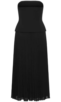 Loretta Strapless Pleat Maxi Dress - black