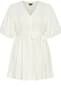 Lori Lined Linen Short Dress - ivory