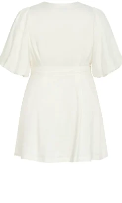 Lori Lined Linen Short Dress - ivory
