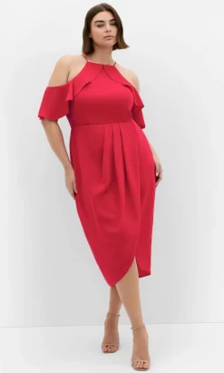 Love Siren Ruffle Shoulder Dress - siren red