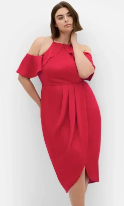Love Siren Ruffle Shoulder Dress - siren red
