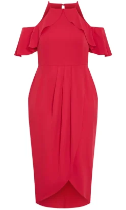 Love Siren Ruffle Shoulder Dress - siren red
