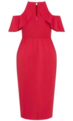 Love Siren Ruffle Shoulder Dress - siren red