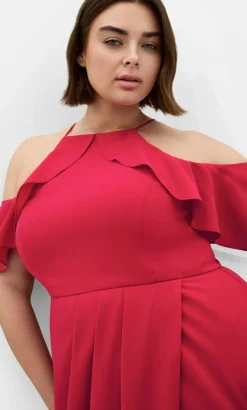 Love Siren Ruffle Shoulder Dress - siren red