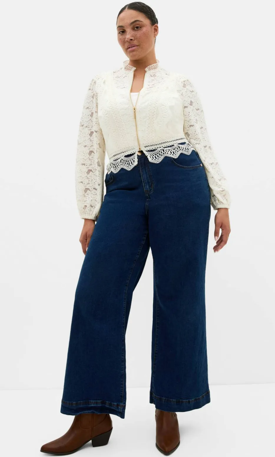 Lucielle Lightweight Zip-Front Lace Jacket - porcelain