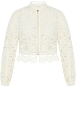 Lucielle Lightweight Zip-Front Lace Jacket - porcelain