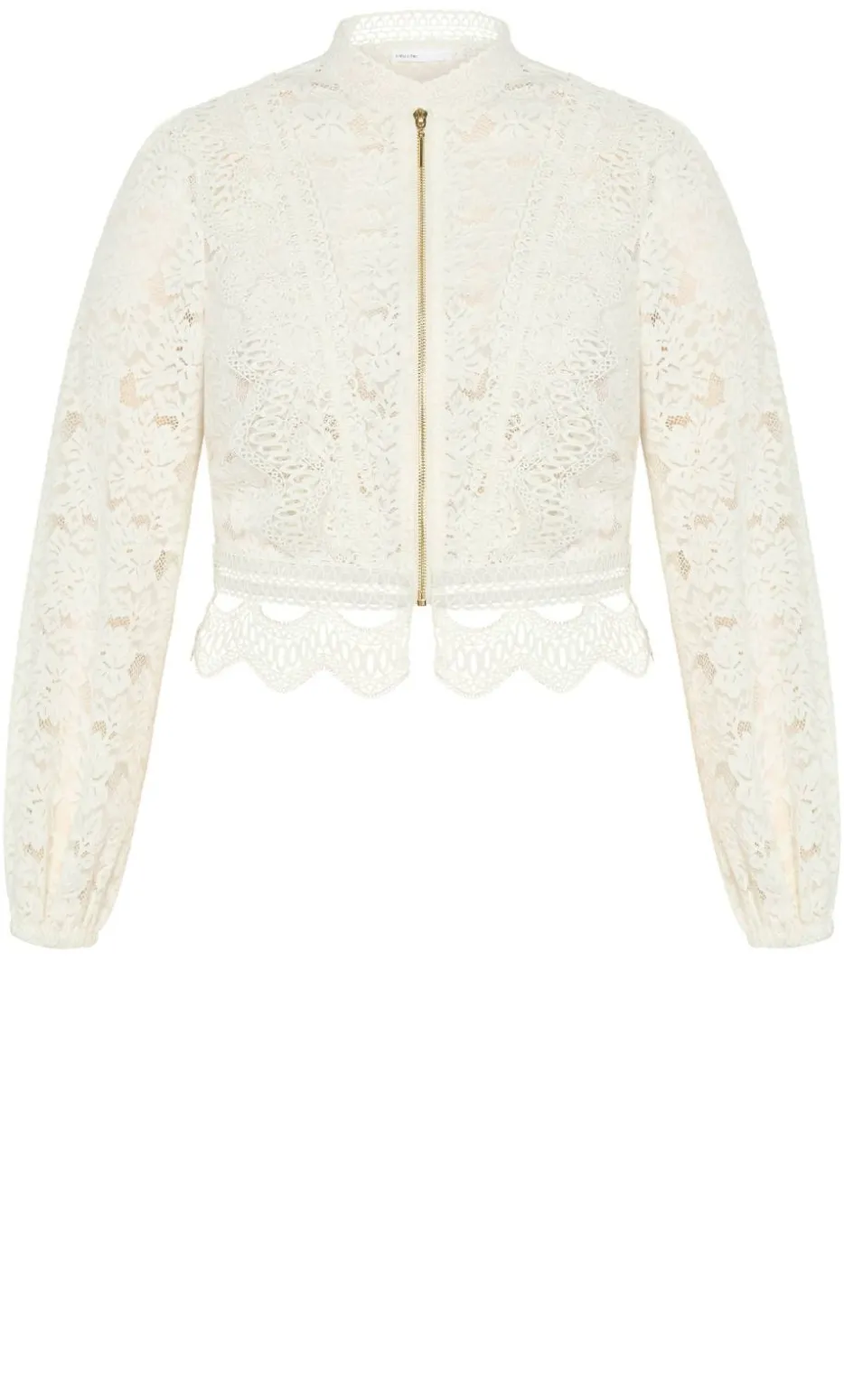 Lucielle Lightweight Zip-Front Lace Jacket - porcelain