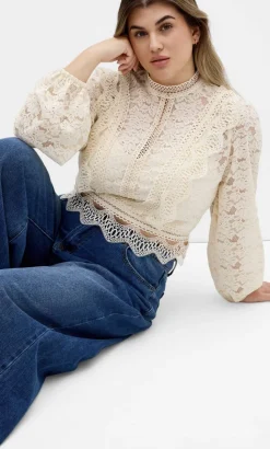 Lucielle Long Sleeve Lace Top - porcelain