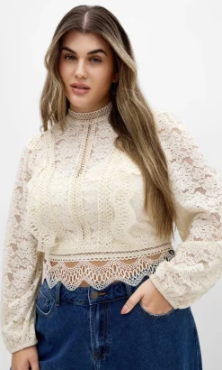 Lucielle Long Sleeve Lace Top - porcelain