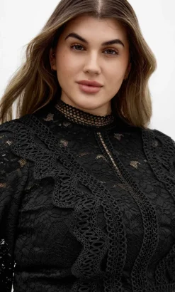 Lucielle Long Sleeve Lace Top - black