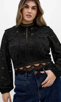 Lucielle Long Sleeve Lace Top - black