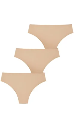 Luxe Microfibre 3 Pack Hi Thong - cafe