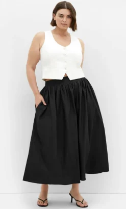 Maci Cotton Midi Skirt - black