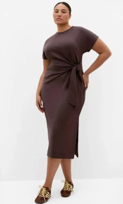Mae Side Tie Midi Dress - espresso