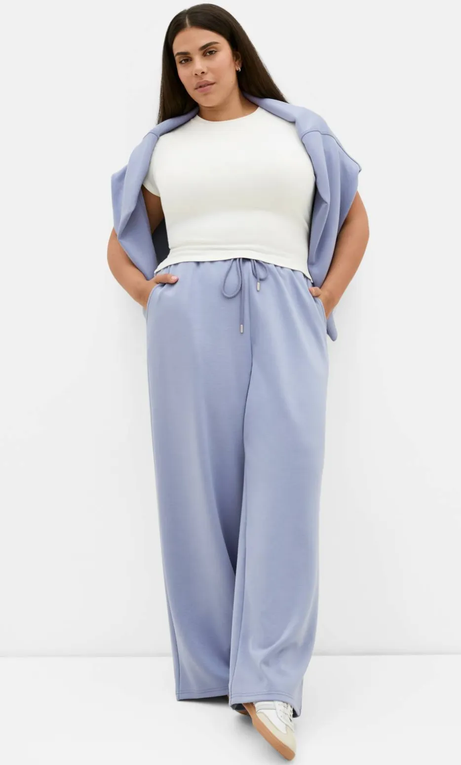Mae Wide Leg Track Pant - dusty blue