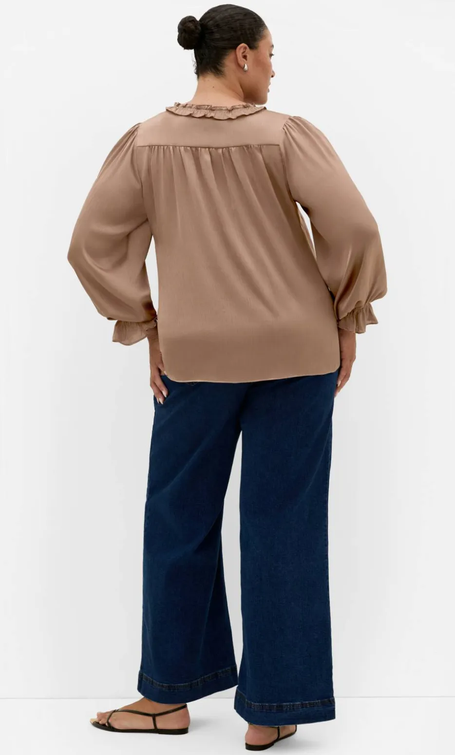 Maia Ruffle V Neck Top - almond